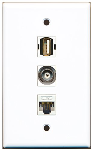 RiteAV - 1 Port USB A-A and 1 Port BNC and 1 Port Cat5e Ethernet White Wall Plate