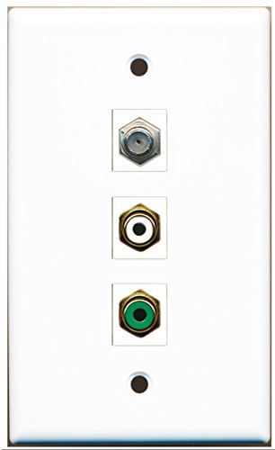 RiteAV - 1 Port RCA White and 1 Port RCA Green and 1 Port Coax Cable TV- F-Type Wall Plate