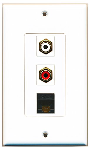 RiteAV - 1 Port RCA Red and 1 Port RCA White and 1 Port Cat6 Ethernet Black Decorative Wall Plate Decorative