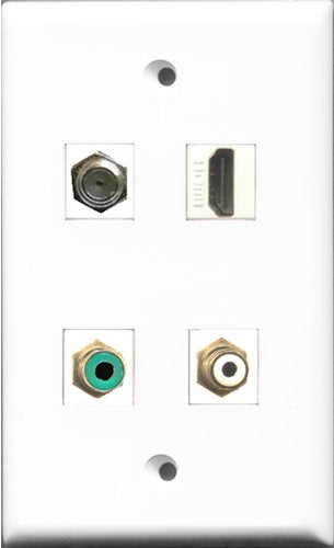 RiteAV 1 Port HDMI and 1 Port RCA White and 1 Port RCA Green and 1 Port Coax Cable TV- F-Type Wall Plate