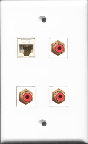 RiteAV - 3 Port RCA Red and 1 Port Cat6 Ethernet White Wall Plate