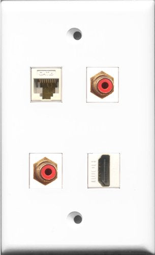 RiteAV 1 Port HDMI 2 Port RCA Red and 1 Port Cat6 Ethernet White Wall Plate