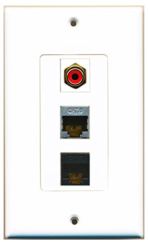 RiteAV - 1 Port RCA Red and 1 Port Shielded Cat6 Ethernet and 1 Port Cat6 Ethernet Black Decorative Wall Plate Decorative