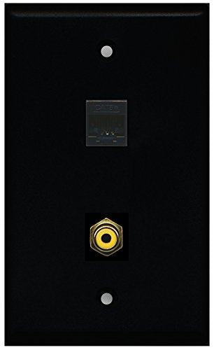 RiteAV - Black 1 Port RCA Yellow 1 Port Cat5e Ethernet Black Wall Plate