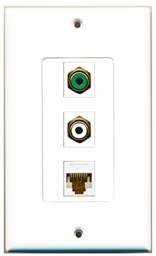 RiteAV - 1 Port RCA White and 1 Port RCA Green and 1 Port Cat6 Ethernet White Decorative Wall Plate Decorative