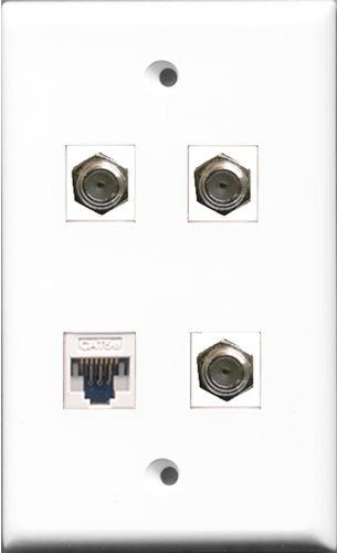 RiteAV - 3 Port Coax Cable TV- F-Type and 1 Port Cat5e Ethernet White Wall Plate