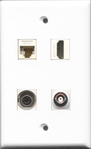 RiteAV 1 Port HDMI and 1 Port 3.5mm and 1 Port BNC and 1 Port Cat6 Ethernet White Wall Plate