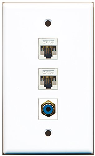RiteAV - 1 Port RCA Blue 2 Port Cat5e Ethernet White Wall Plate