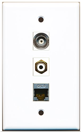 RiteAV - 1 Port RCA White and 1 Port Shielded Cat6 Ethernet and 1 Port BNC Wall Plate