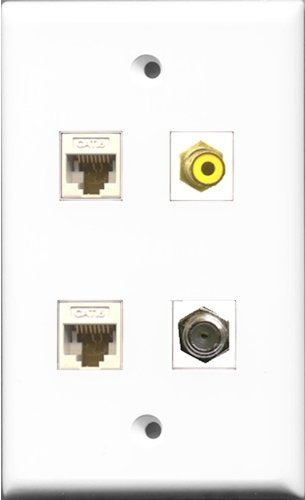 RiteAV 1 Port RCA Yellow and 1 Port Coax Cable TV- F-Type 2 Port Cat6 Ethernet White Wall Plate