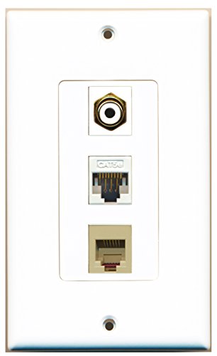 RiteAV - 1 Port RCA White and 1 Port Phone RJ11 RJ12 Beige and 1 Port Cat5e Ethernet White Decorative Wall Plate