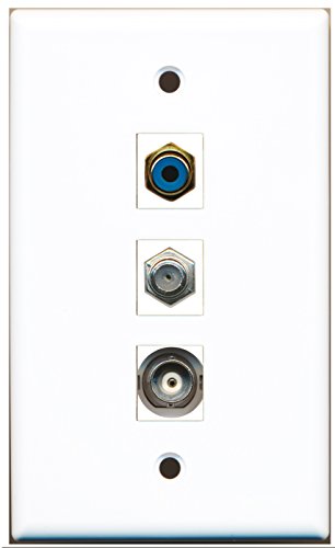 RiteAV - 1 Port RCA Blue and 1 Port Coax Cable TV- F-Type and 1 Port BNC Wall Plate