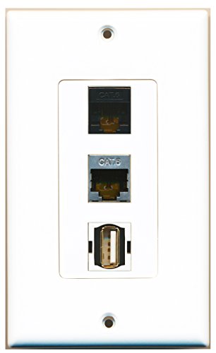 RiteAV - 1 Port USB A-A and 1 Port Shielded Cat6 Ethernet and 1 Port Cat6 Ethernet Black Decorative Wall Plate Decorative