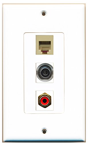 RiteAV - 1 Port RCA Red and 1 Port Phone RJ11 RJ12 Beige and 1 Port 3.5mm Decorative Wall Plate Decorative