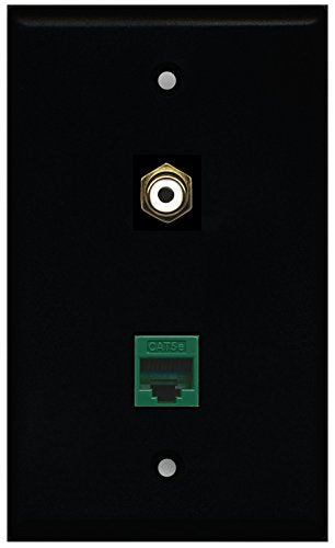 RiteAV - Black 1 Port RCA White 1 Port Cat5e Ethernet Green Wall Plate