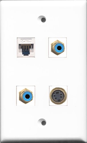 RiteAV - 2 Port RCA Blue and 1 Port S-Video and 1 Port Cat5e Ethernet White Wall Plate