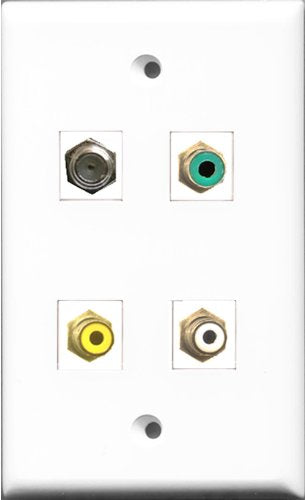 RiteAV 1 Port RCA White and 1 Port RCA Yellow and 1 Port RCA Green and 1 Port Coax Cable TV- F-Type Wall Plate
