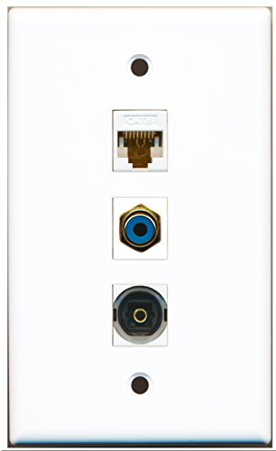 RiteAV - 1 Port RCA Blue and 1 Port Toslink and 1 Port Cat6 Ethernet White Wall Plate