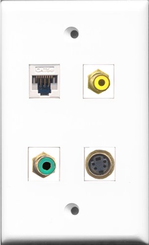 RiteAV 1 Port RCA Yellow and 1 Port RCA Green and 1 Port S-Video and 1 Port Cat5e Ethernet White Wall Plate