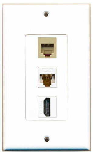 RiteAV - 1 Port HDMI and 1 Port Phone RJ11 RJ12 Beige and 1 Port Cat6 Ethernet White Decorative Wall Plate Decorative