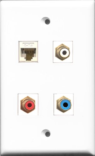 RiteAV 1 Port RCA Red and 1 Port RCA White and 1 Port RCA Blue and 1 Port Cat6 Ethernet White Wall Plate
