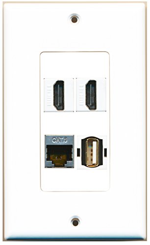RiteAV - 2 Port HDMI 1 Port USB A-A 1 Port Shielded Cat6 Ethernet Wall Plate Decorative