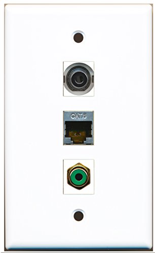 RiteAV - 1 Port RCA Green and 1 Port Shielded Cat6 Ethernet and 1 Port 3.5mm Wall Plate