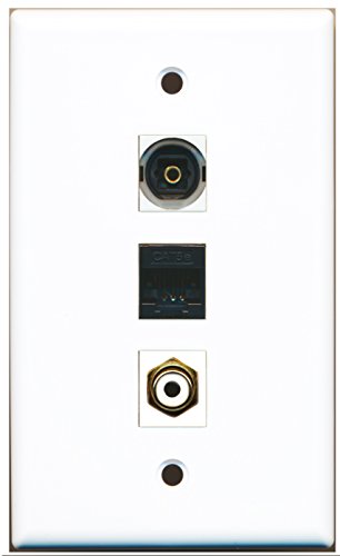 RiteAV - 1 Port RCA White and 1 Port Toslink and 1 Port Cat5e Ethernet Black Wall Plate