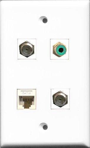 RiteAV 1 Port RCA Green 2 Port Coax Cable TV- F-Type and 1 Port Cat6 Ethernet White Wall Plate