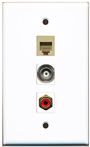 RiteAV - 1 Port RCA Red and 1 Port Phone RJ11 RJ12 Beige and 1 Port BNC Wall Plate