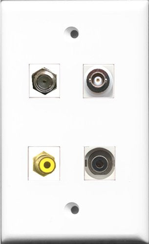RiteAV 1 Port RCA Yellow and 1 Port Coax Cable TV- F-Type and 1 Port 3.5mm and 1 Port BNC Wall Plate