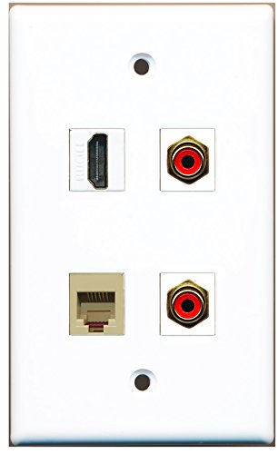 RiteAV - 1 Port HDMI 2 Port RCA Red 1 Port Phone RJ11 RJ12 Beige Wall Plate