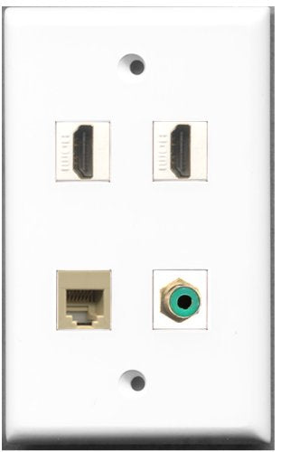 RiteAV - 2 Port HDMI 1 Port RCA Green 1 Port Phone RJ11 RJ12 Beige Wall Plate