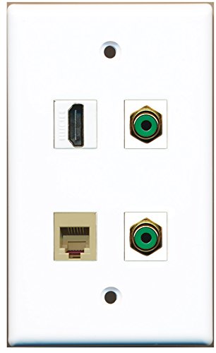 RiteAV - 1 Port HDMI 2 Port RCA Green 1 Port Phone RJ11 RJ12 Beige Wall Plate