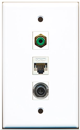 RiteAV - 1 Port RCA Green and 1 Port 3.5mm and 1 Port Cat5e Ethernet White Wall Plate
