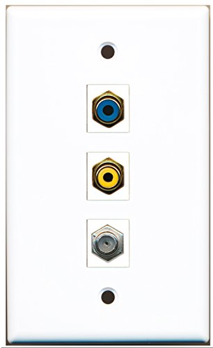 RiteAV - 1 Port RCA Yellow and 1 Port RCA Blue and 1 Port Coax Cable TV- F-Type Wall Plate