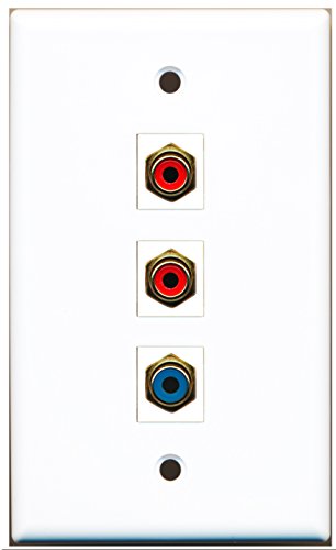RiteAV - 2 Port RCA Red and 1 Port RCA Blue Wall Plate