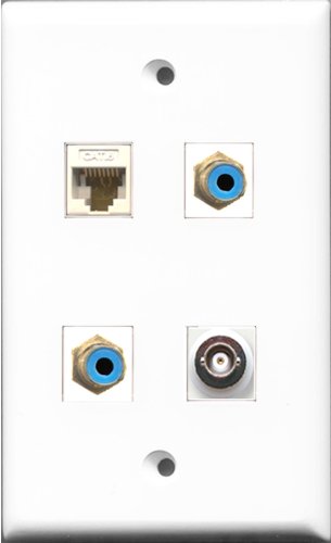 RiteAV - 2 Port RCA Blue and 1 Port BNC and 1 Port Cat6 Ethernet White Wall Plate