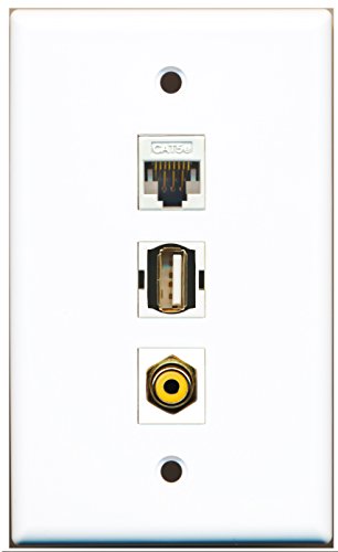 RiteAV - 1 Port RCA Yellow and 1 Port USB A-A and 1 Port Cat5e Ethernet White Wall Plate