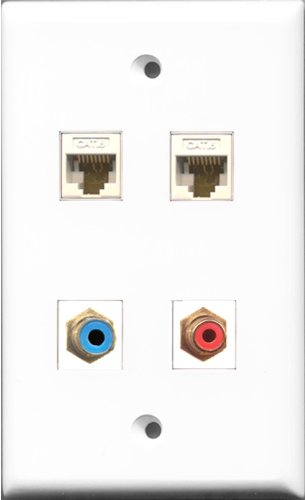 RiteAV 1 Port RCA Red and 1 Port RCA Blue 2 Port Cat6 Ethernet White Wall Plate