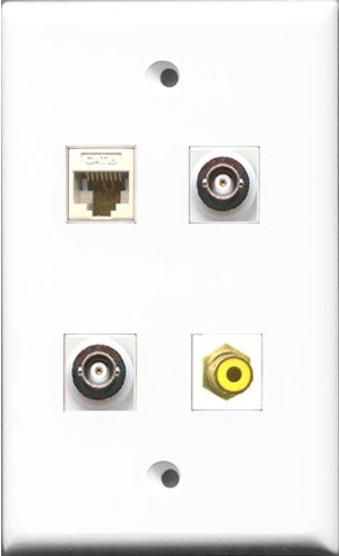 RiteAV 1 Port RCA Yellow 2 Port BNC and 1 Port Cat6 Ethernet White Wall Plate