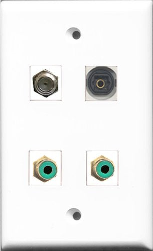 RiteAV - 2 Port RCA Green and 1 Port Coax Cable TV- F-Type and 1 Port Toslink Wall Plate