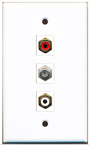 RiteAV - 1 Port RCA Red and 1 Port RCA White and 1 Port Coax Cable TV- F-Type Wall Plate