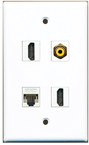 RiteAV - 2 Port HDMI 1 Port RCA Yellow 1 Port Cat5e Ethernet White Wall Plate