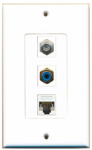 RiteAV - 1 Port RCA Blue and 1 Port Coax Cable TV- F-Type and 1 Port Cat5e Ethernet White Decorative Wall Plate Decorative