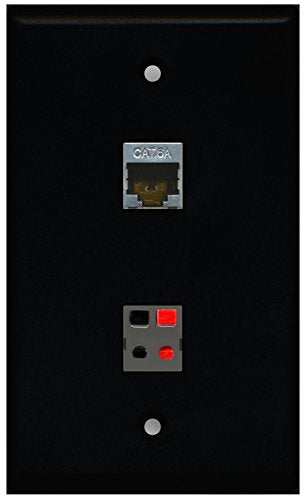 RiteAV - Black 1 Port Speaker 1 Port Cat6a Wall Plate