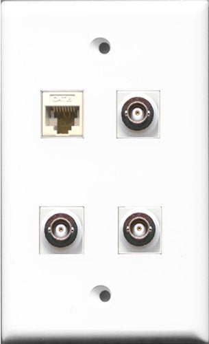 RiteAV - 3 Port BNC and 1 Port Cat6 Ethernet White Wall Plate