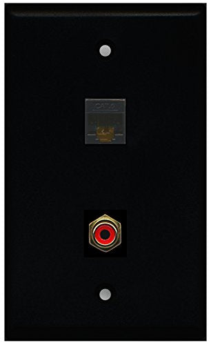 RiteAV - Black 1 Port RCA Red 1 Port Cat6 Ethernet Black Wall Plate