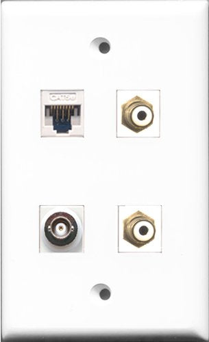RiteAV - 2 Port RCA White and 1 Port BNC and 1 Port Cat5e Ethernet White Wall Plate