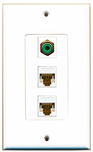 RiteAV - 1 Port RCA Green 2 Port Cat6 Ethernet White Decorative Wall Plate Decorative